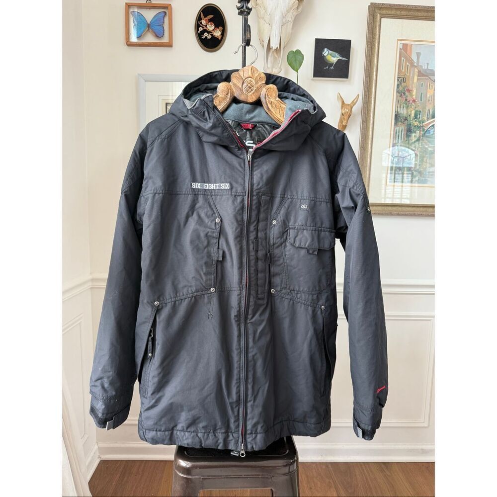 686 Mannual Jacket Men's Black Ski Snowboard Hooded Full Zip Coat L